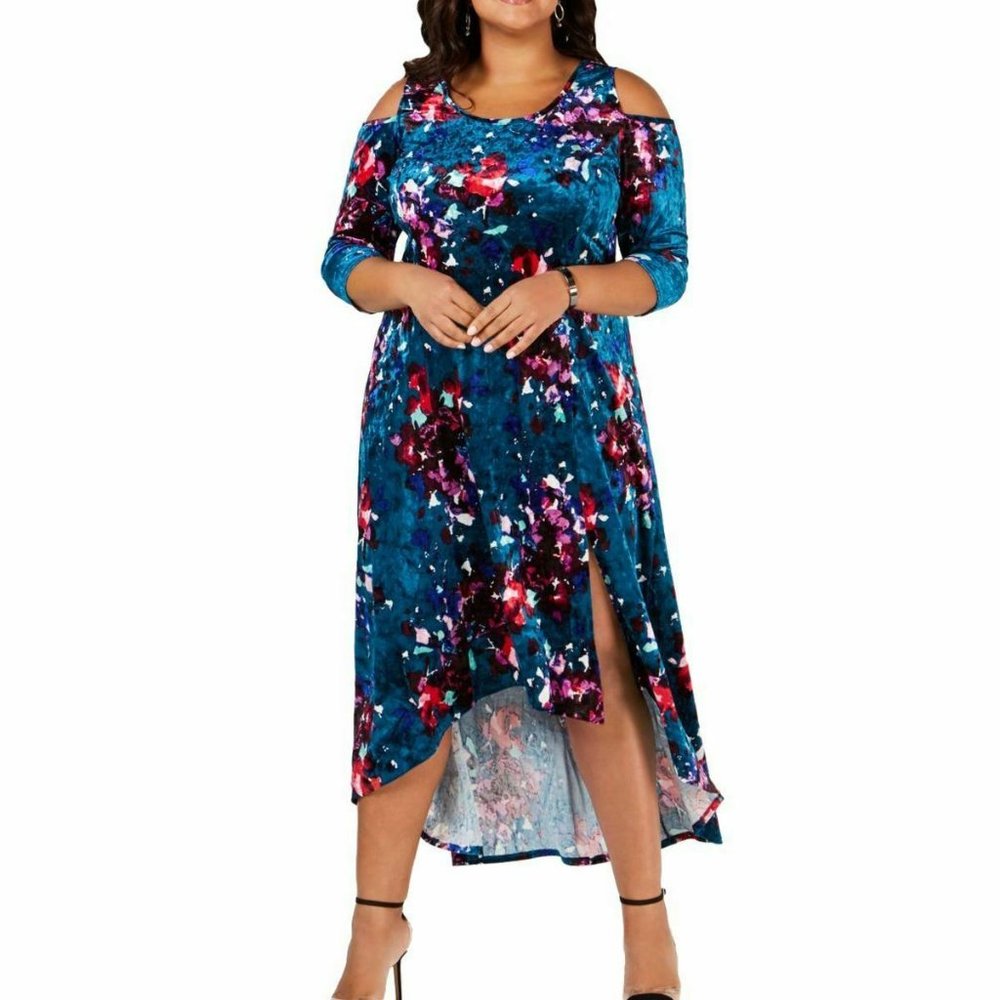 Petite Plus Size Printed Cold-Shoulder Dress
